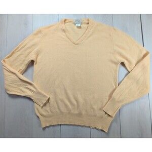 Vintage LL Bean Sweater Mens Extra Large Yellow 100% Lambswool V Neck Pullover